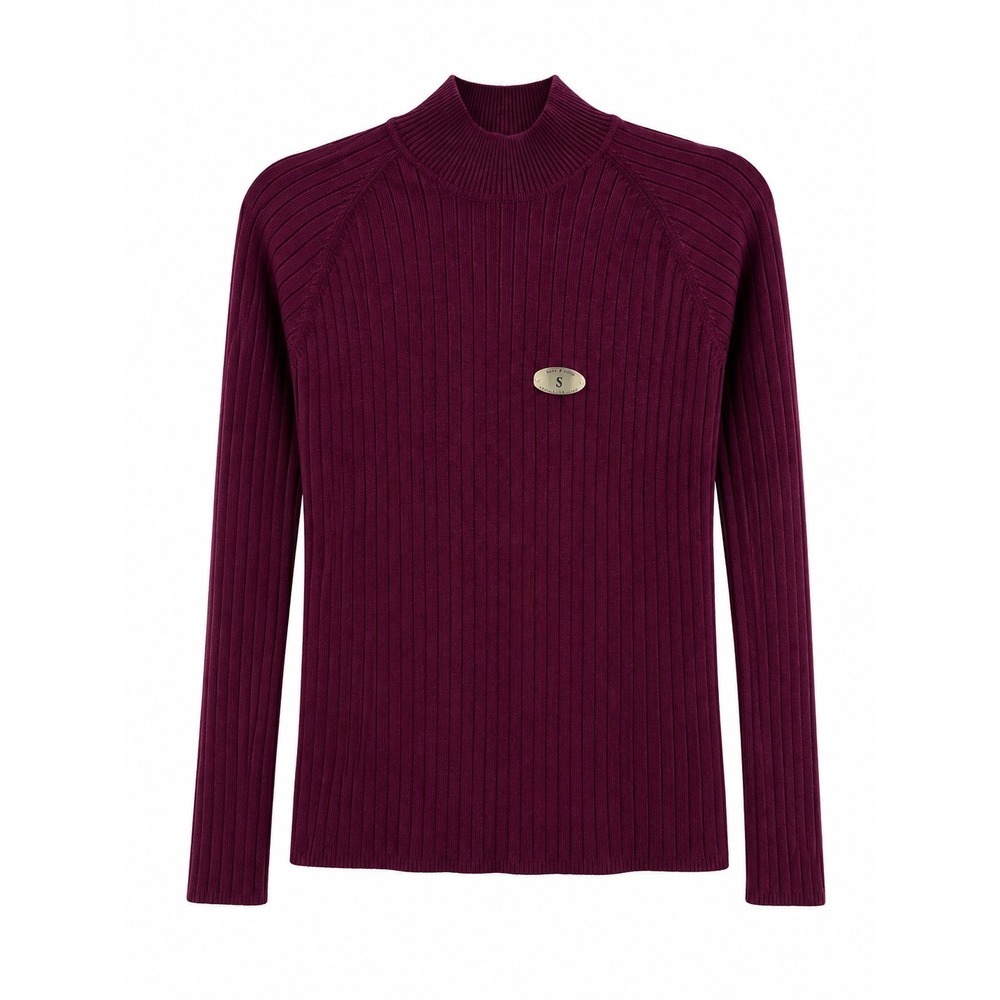 White Stag Ribbed Mock Neck Sweater Size Small Mulberry Long Sleeve Stretch Knit